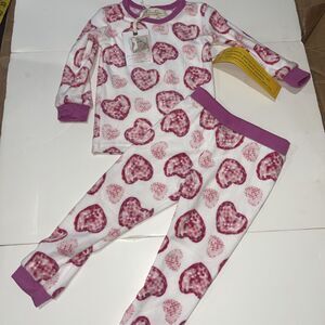 New Jessica Simpson Pink White Valentine’s Pajama Set with Hearts Size 12 Months